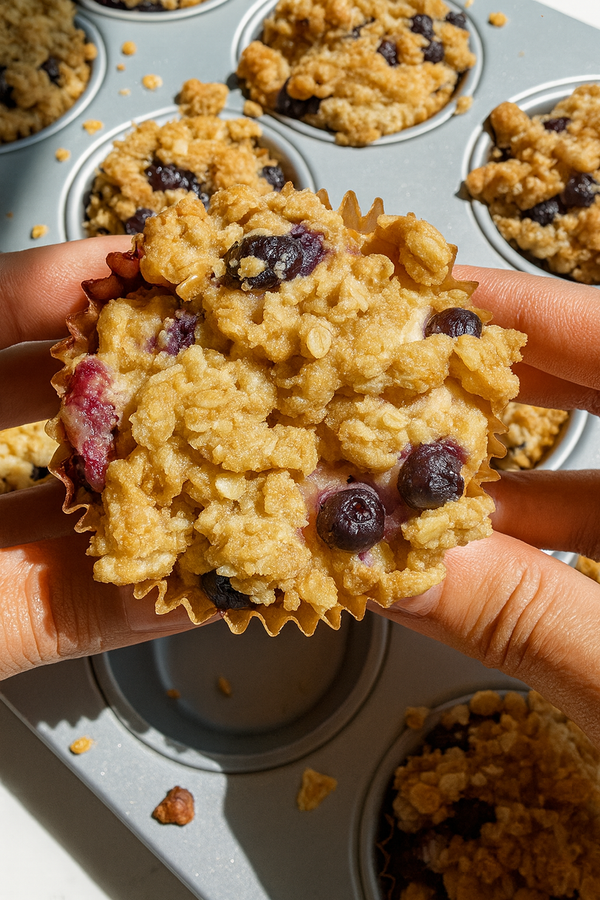 Blueberry Oat Cottage Cheese Muffins
